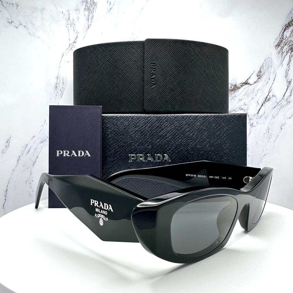 New PRADA Sunglasses Black Oval Cat Eye Symbole Logo - Picture 12 of 16
